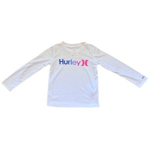 Hurley Girls Size 4 White SPF 50 Long Sleeve Shirt Swim Top Rash Guard READ
